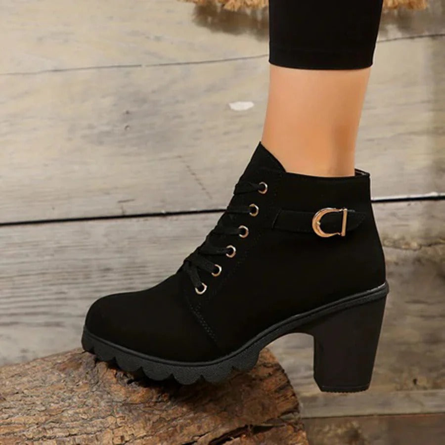 Chunky Heel Buckle Ankle Boots