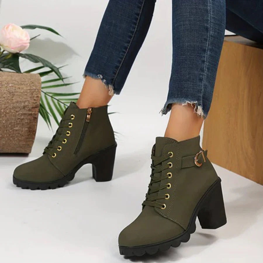Chunky Heel Buckle Ankle Boots