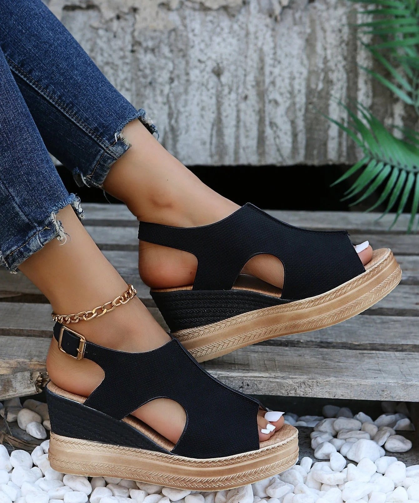 Cutout Wedge Slingback Sandals