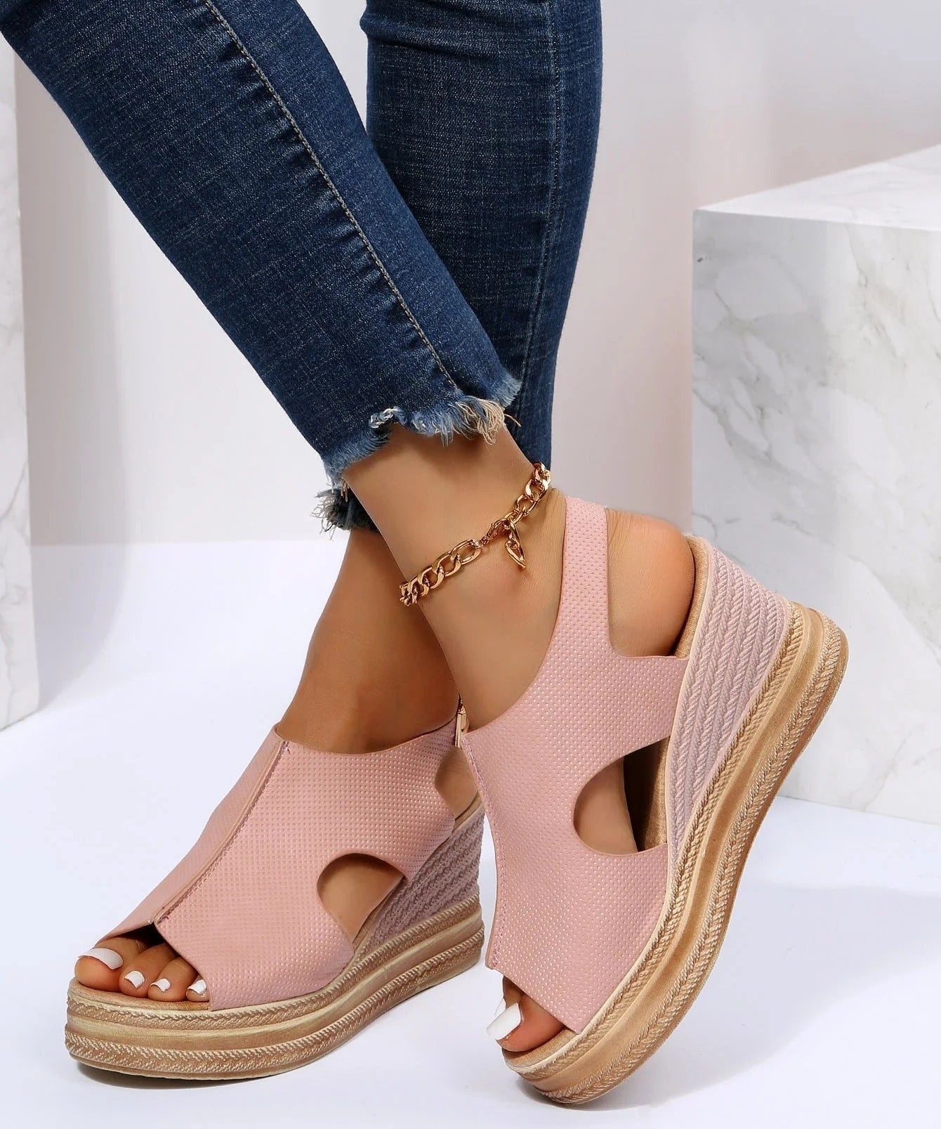 Cutout Wedge Slingback Sandals