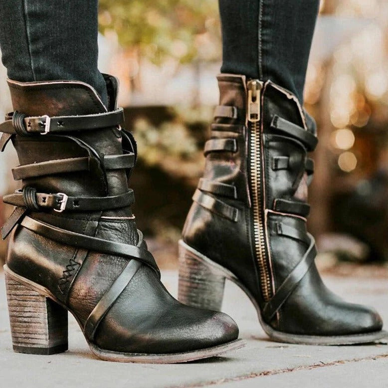 Strappy Block Heel Western Boots