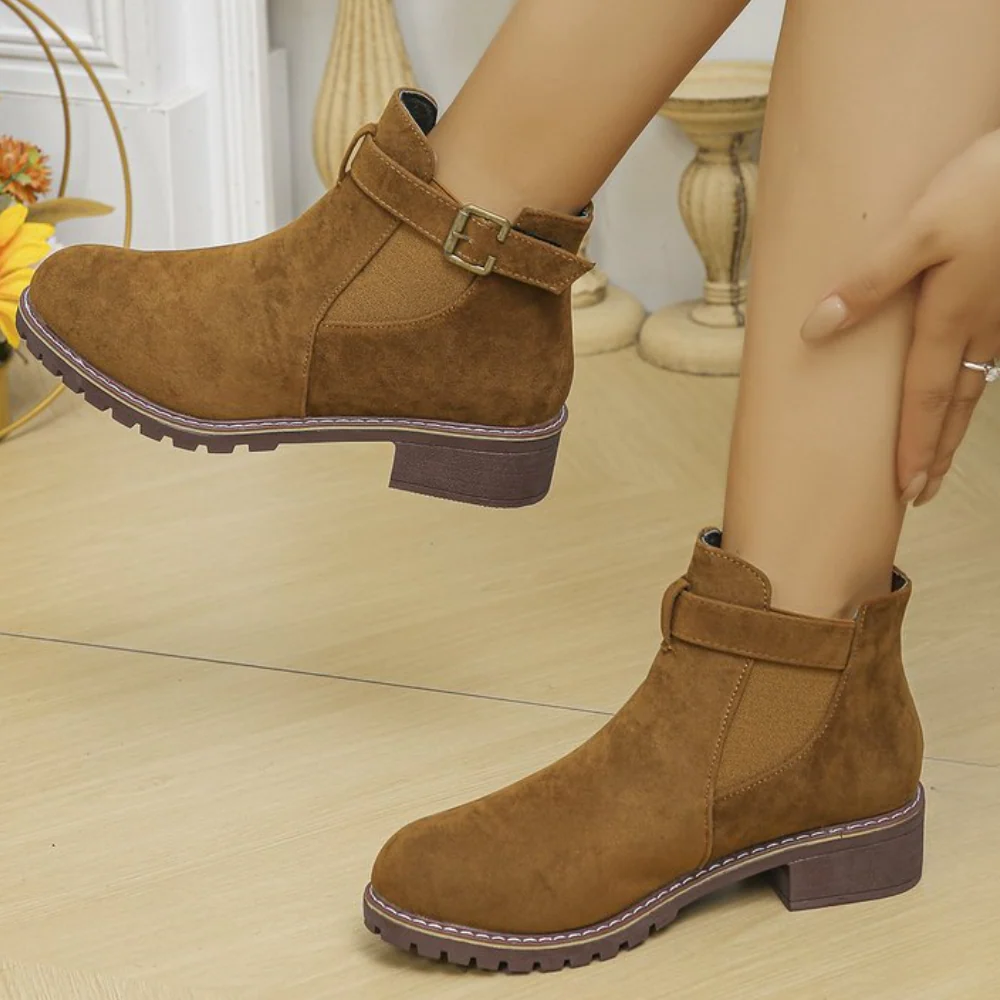 Round-Toe Ankle Boots with Side Buckle