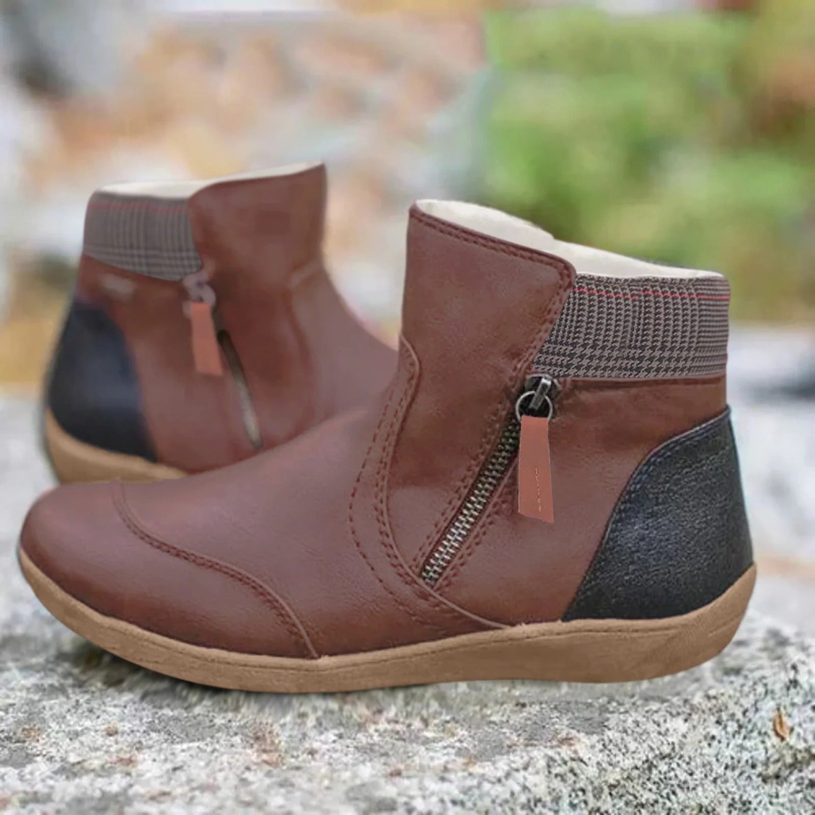 Two-Tone Zip Ankle Boots