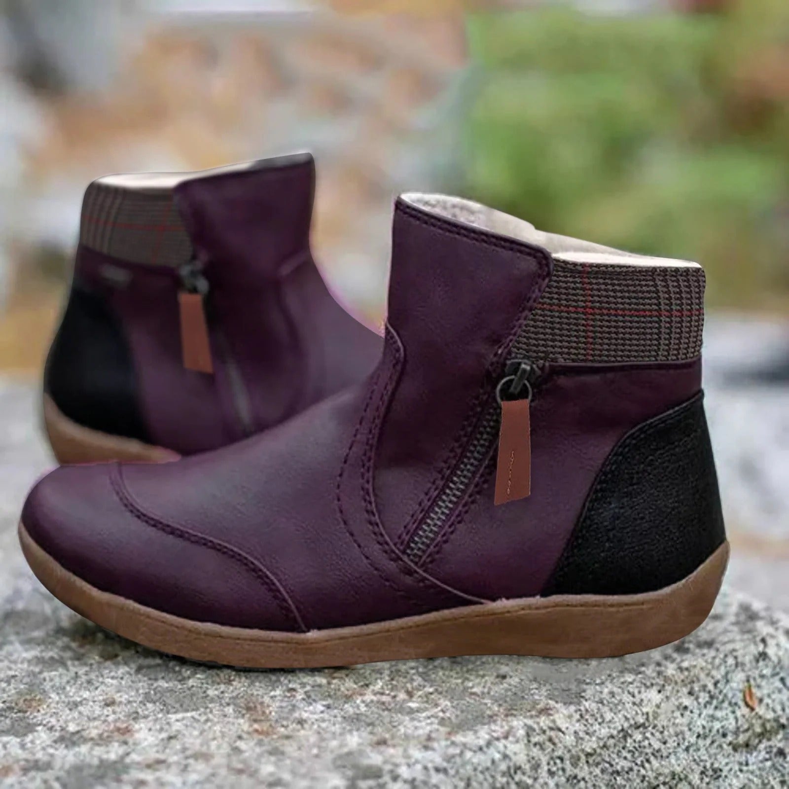 Two-Tone Zip Ankle Boots