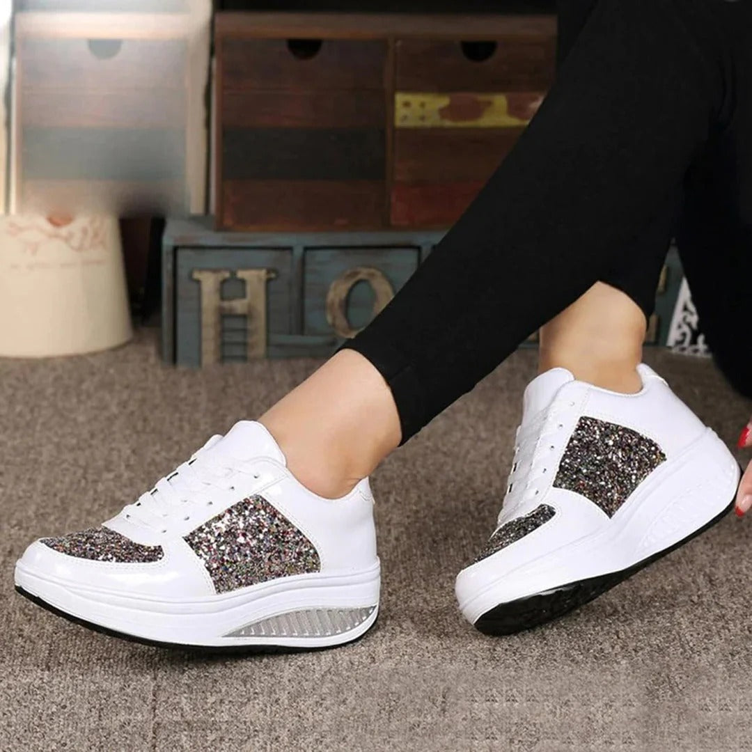 Glitter Panel Lace-Up Sneakers