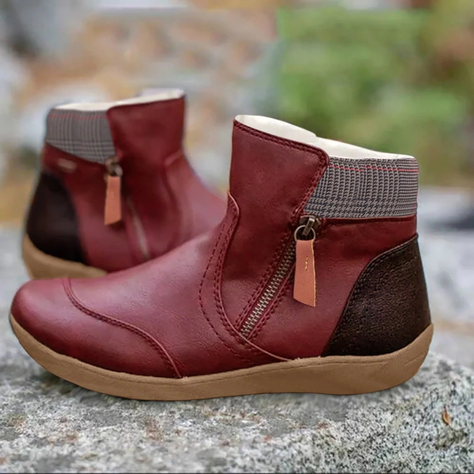 Two-Tone Zip Ankle Boots