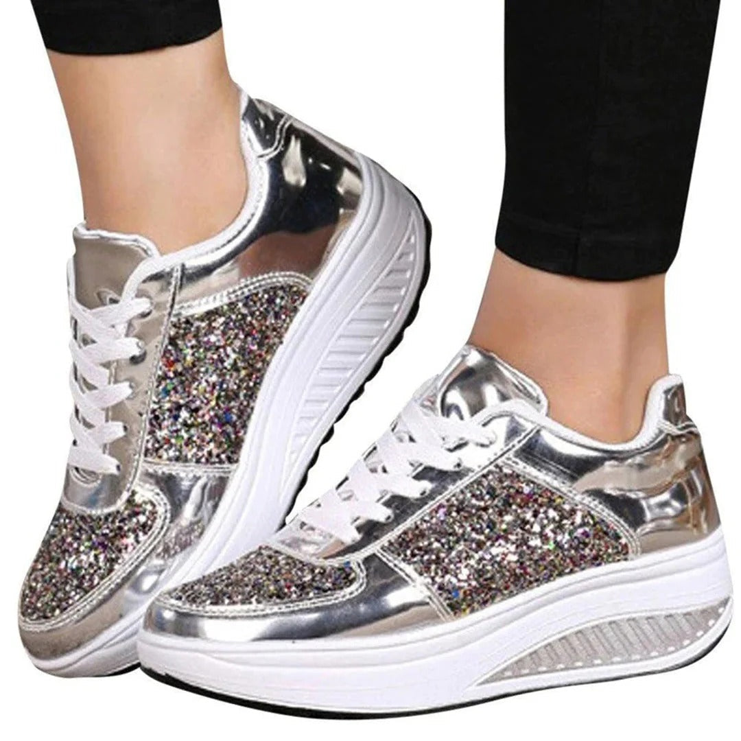 Glitter Panel Lace-Up Sneakers