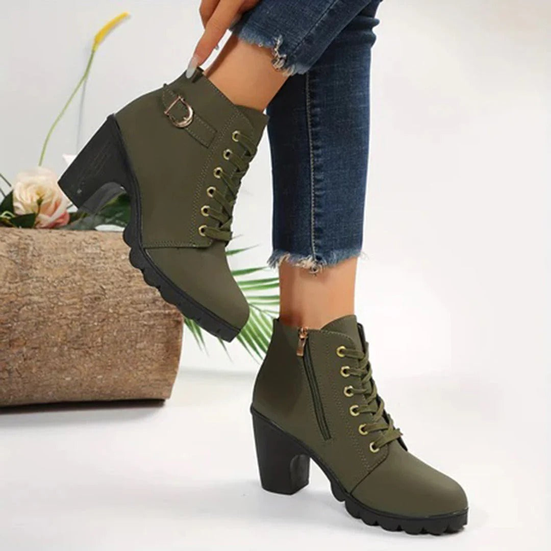 Chunky Heel Buckle Ankle Boots