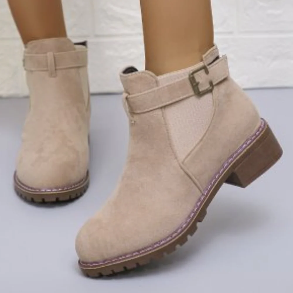 Round-Toe Ankle Boots with Side Buckle