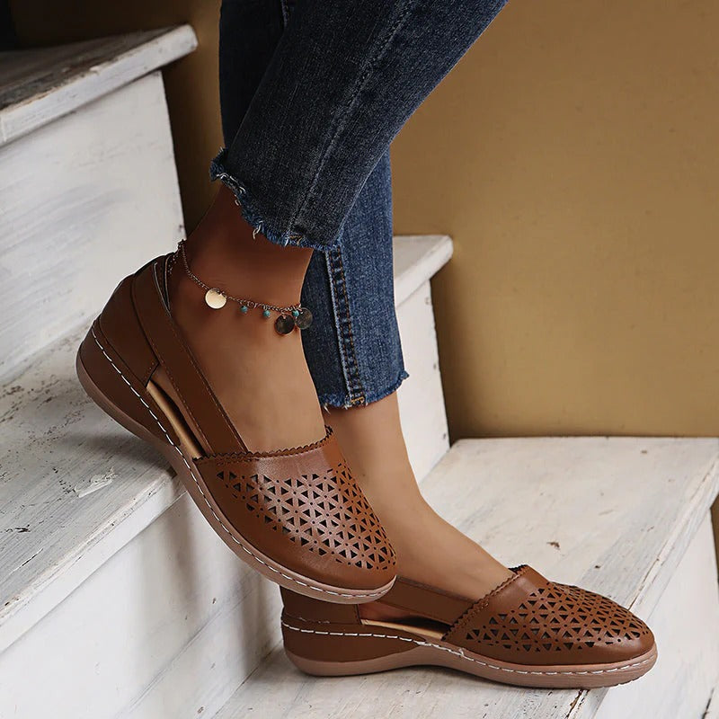 Geometric Cutout Slingback Flats