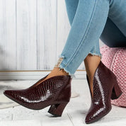 Croc-Embossed V-Cut Ankle Boots