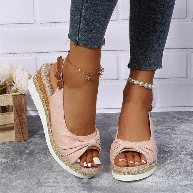 Knotted Slingback Platform Sandals